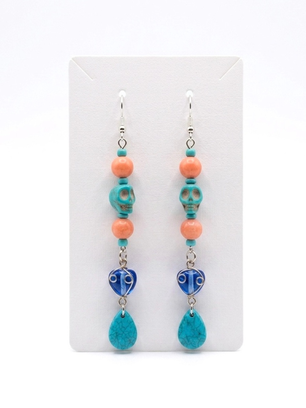 Handmade New S925 Sterling Silver Turquoise Rhodonite Skull Candy Drop Earrings
